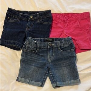 Lot of 2 Denim Blue Jean Shorts, 1 pink “khaki type fabric” shorts